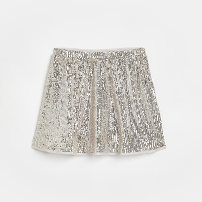 Girls silver sequin skirt | River Island
