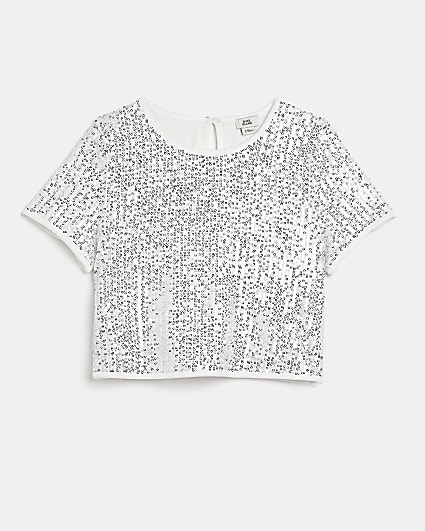 Girls silver sequin t-shirt