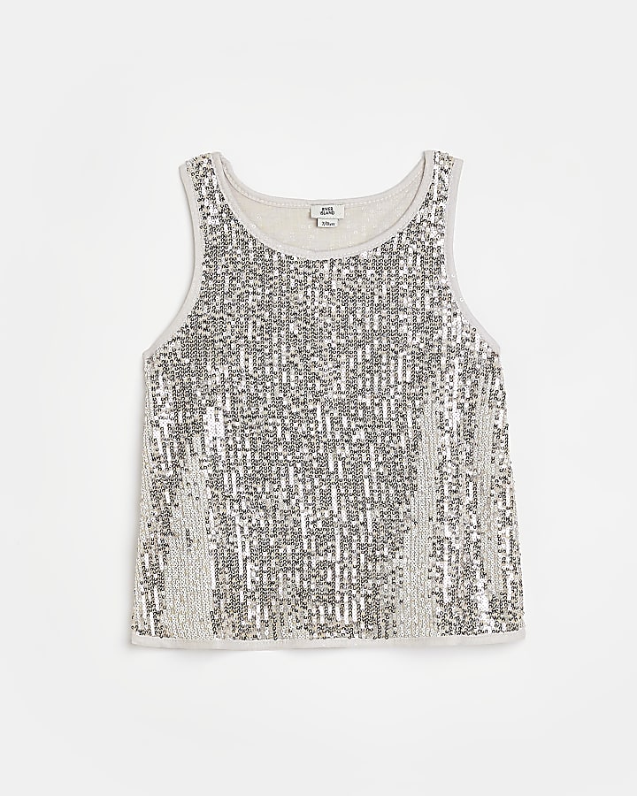Girls silver sequin vest top