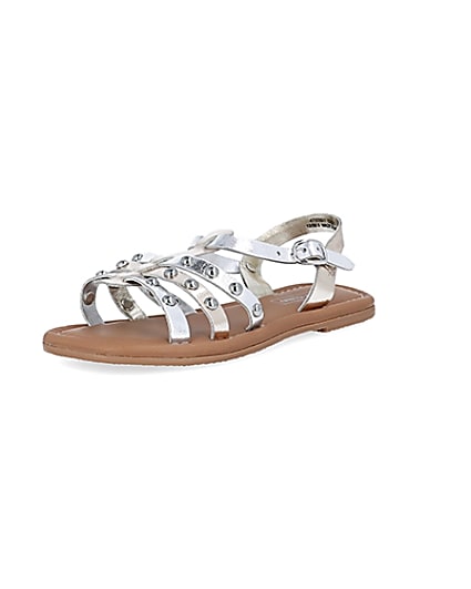 360 degree animation of product Girls silver studded sandals frame-0