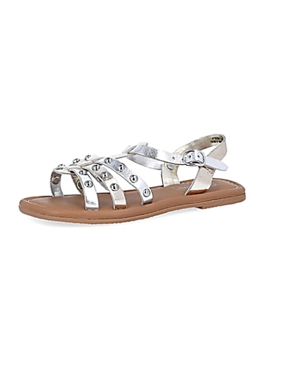 360 degree animation of product Girls silver studded sandals frame-1
