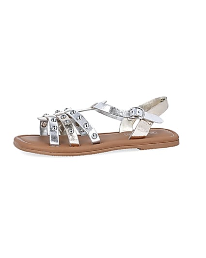 360 degree animation of product Girls silver studded sandals frame-2