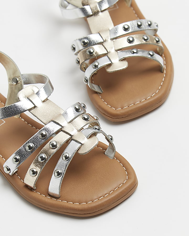 Girls silver studded sandals