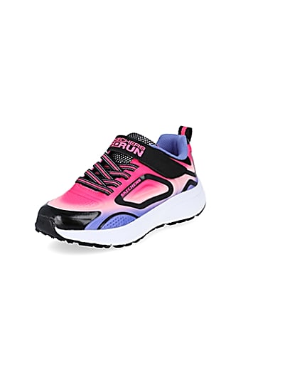 360 degree animation of product Girls Skechers black trainers frame-0