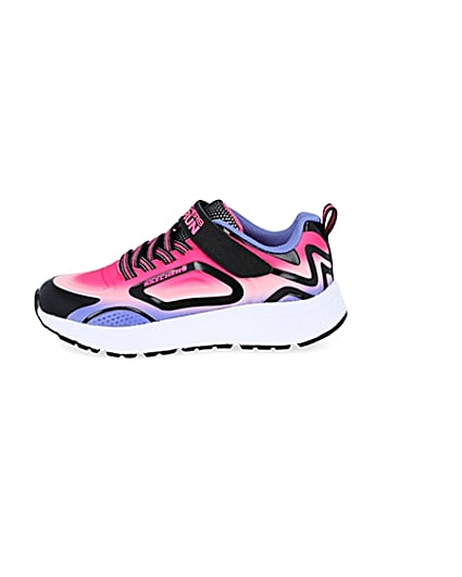 360 degree animation of product Girls Skechers black trainers frame-3