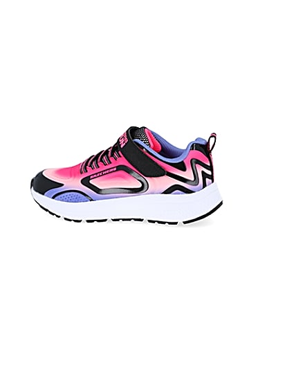 360 degree animation of product Girls Skechers black trainers frame-4