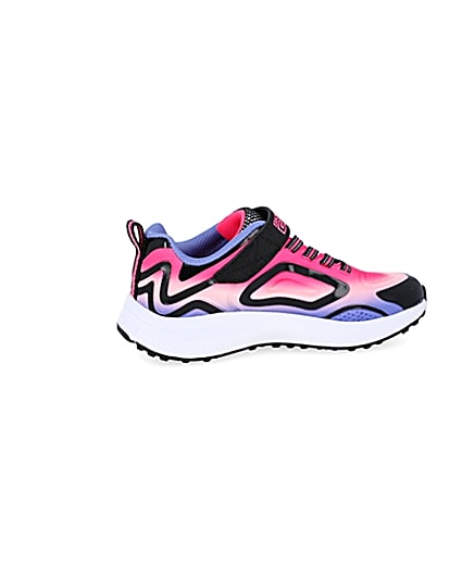 360 degree animation of product Girls Skechers black trainers frame-14