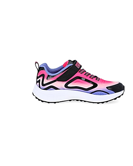 360 degree animation of product Girls Skechers black trainers frame-15