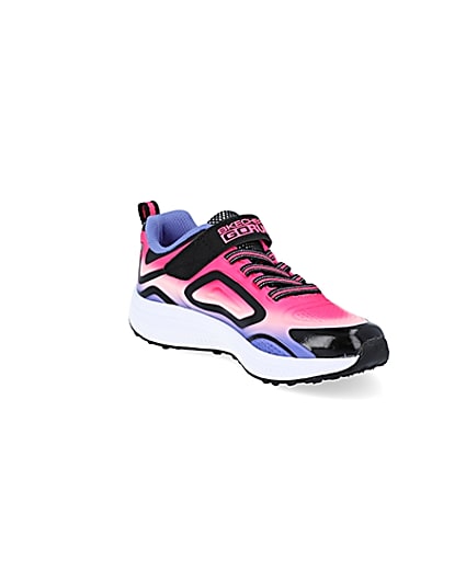 360 degree animation of product Girls Skechers black trainers frame-18