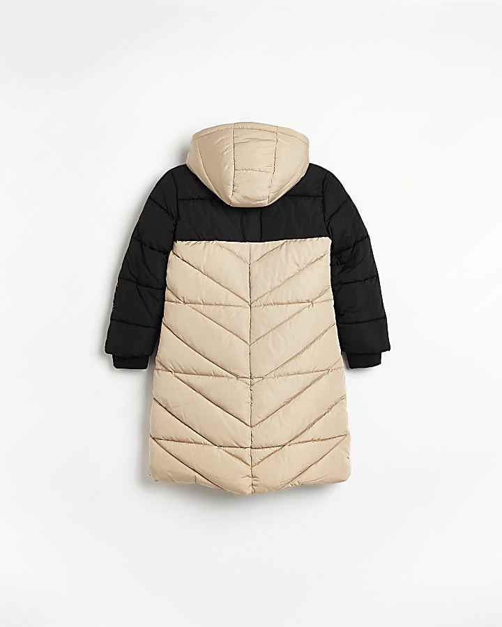 Girls stone colour block puffer coat