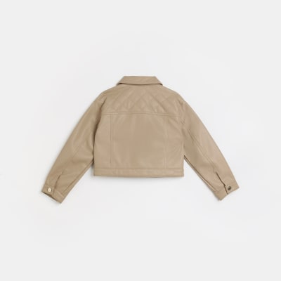 Girls Stone faux leather Cropped Jacket