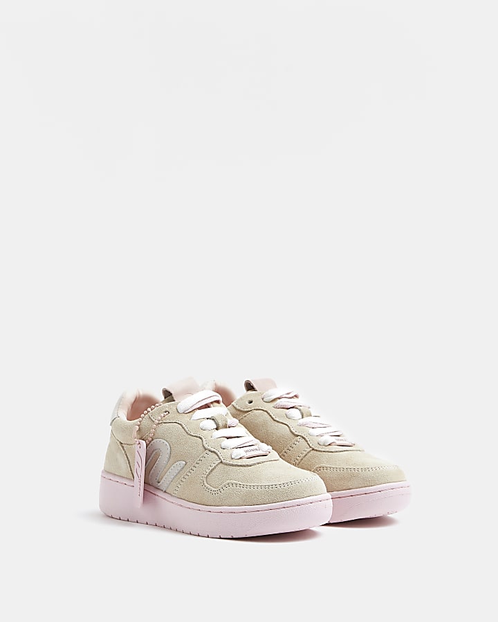 Girls stone Nushu lace up suede trainers