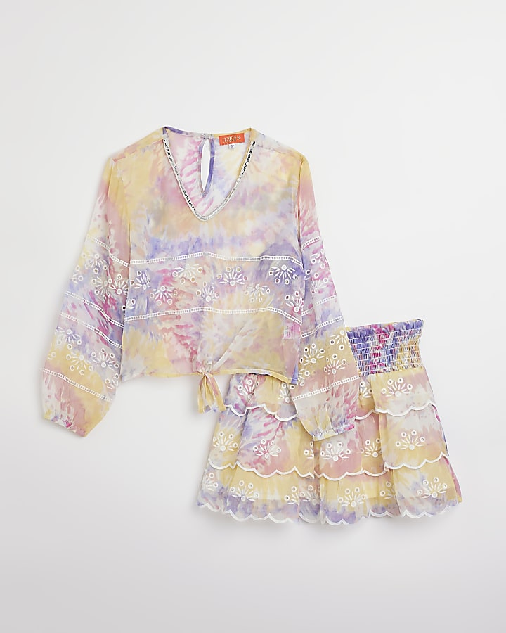 Girls tie dye sheer beach cover up outfit