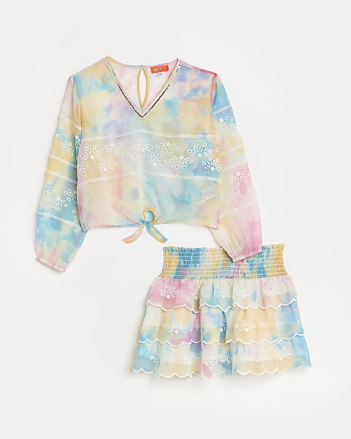 Girls tie dye sheer beach cover up outfit