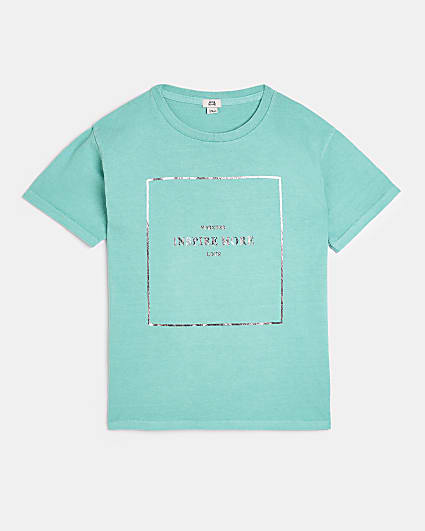 Girls turquoise foil box t-shirt