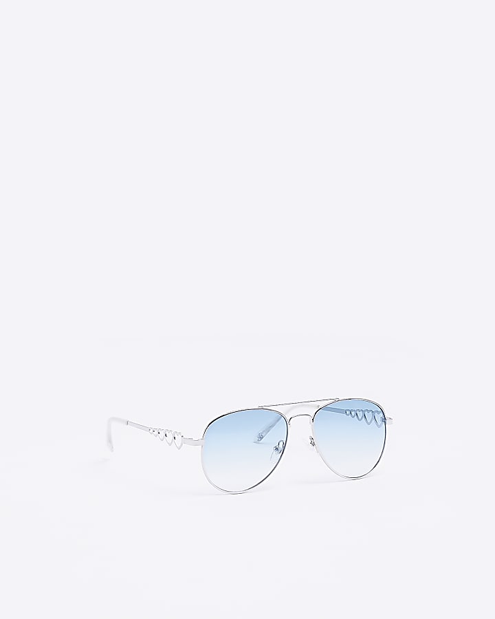 Girls Turquoise Heart Aviator Sunglasses
