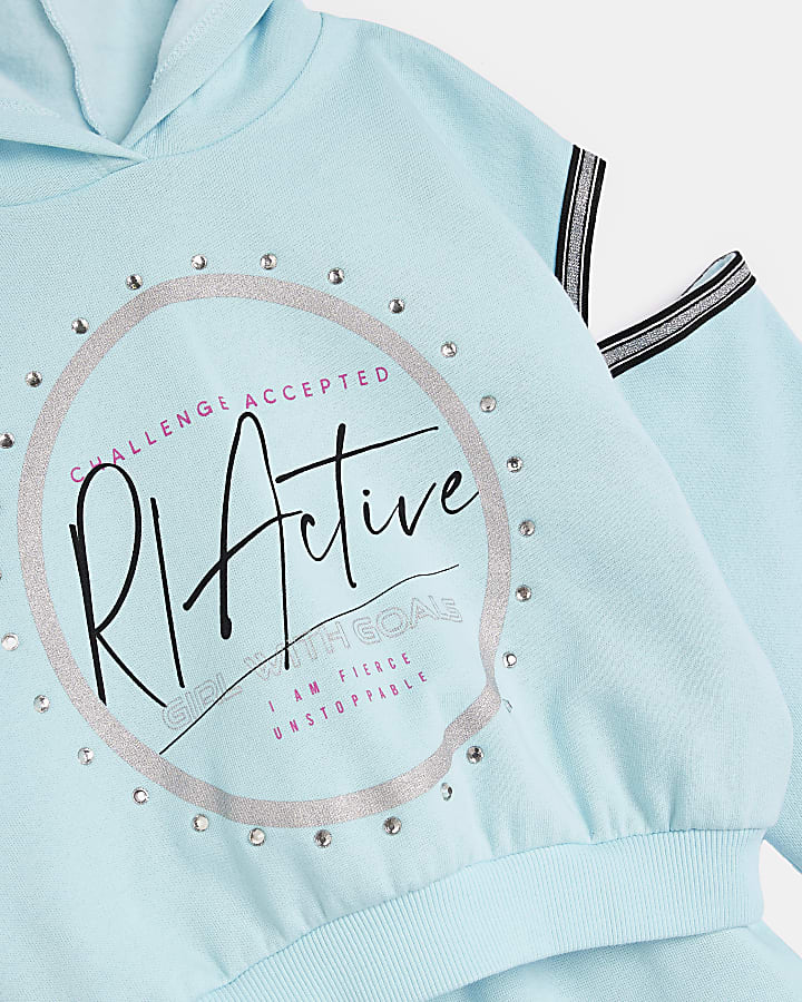 Girls turquoise RI Active cut out hoodie set