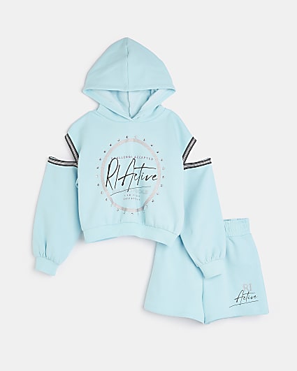 Girls turquoise RI Active cut out hoodie set