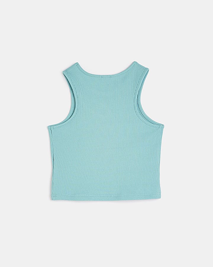 Girls turquoise ribbed cut out racer top