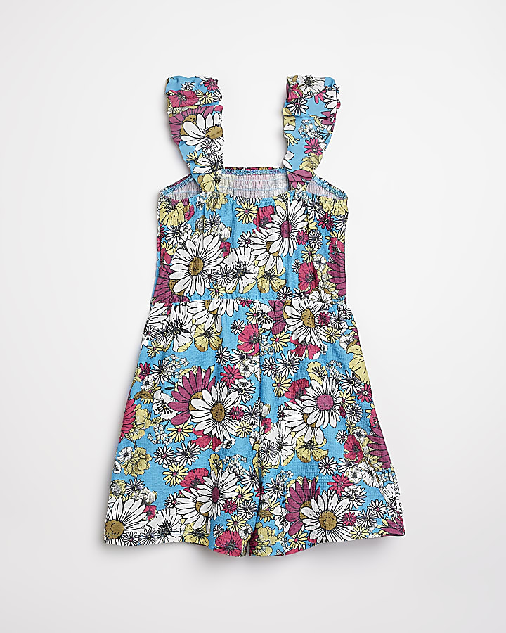 Girls turquoise ruched playsuit