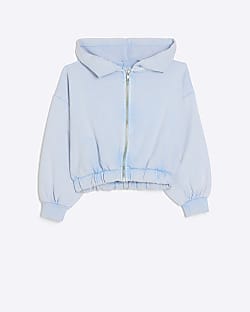 Girls washed blue zip up hoodie