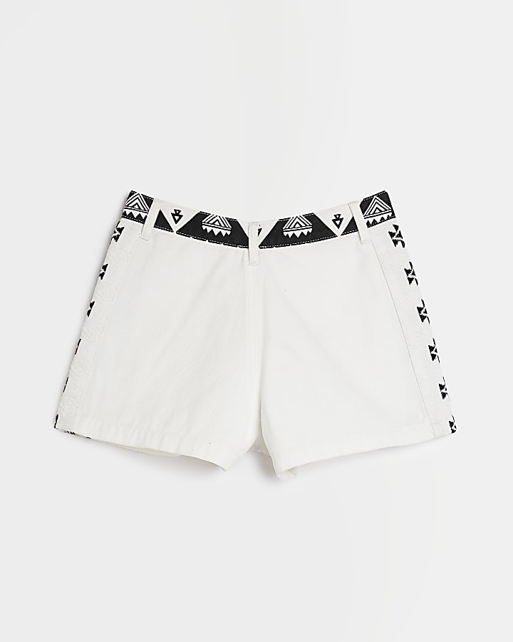 Girls white aztec print shorts