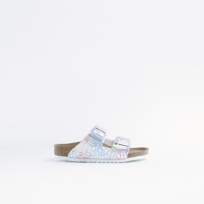 girls white Birkenstock hologram sandals | River Island