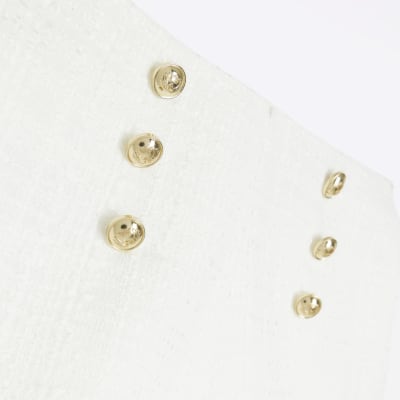 Girls white boucle button smart shorts