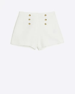 Girls white boucle button smart shorts