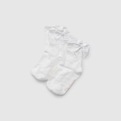 Girls White Bow Back Pack Of 2 Ankle Socks