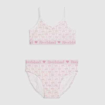 Girls White Bow Crop Top And Brief Set
