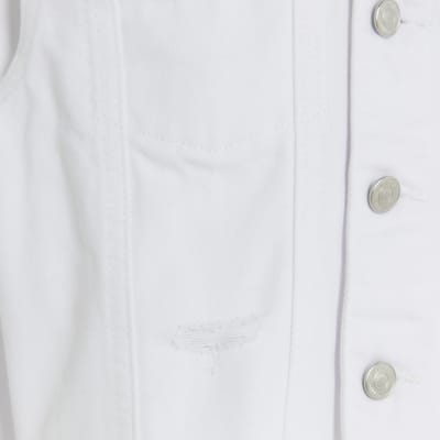 girls white boxy denim jacket