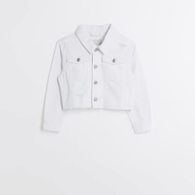 girls white boxy denim jacket | River Island