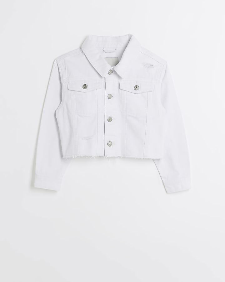 girls white boxy denim jacket