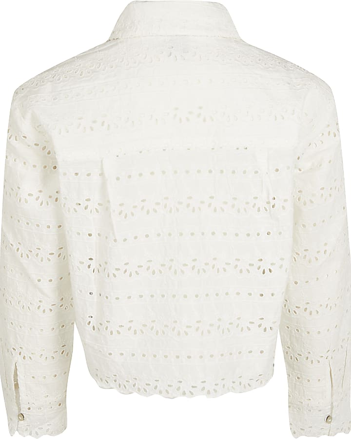 Girls white broderie cropped shacket