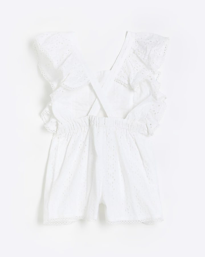 Girls white broderie frill playsuit