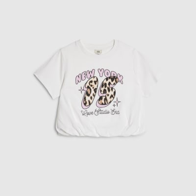 Girls White Bubble Hem NY T-Shirt