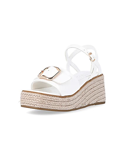 360 degree animation of product Girls white buckle detail wedge sandals frame-0