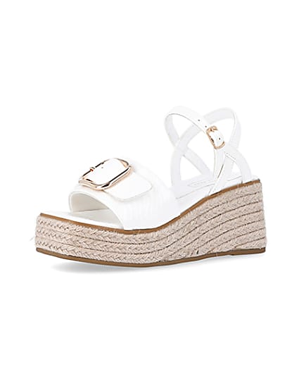 360 degree animation of product Girls white buckle detail wedge sandals frame-1