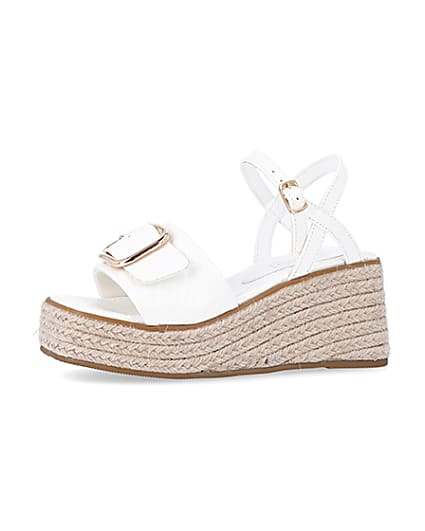 360 degree animation of product Girls white buckle detail wedge sandals frame-2