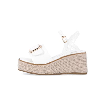 360 degree animation of product Girls white buckle detail wedge sandals frame-3
