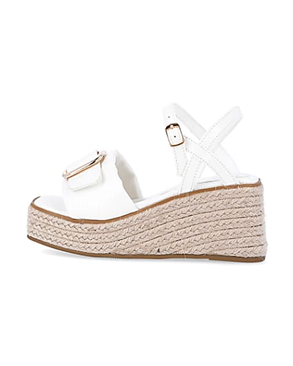 360 degree animation of product Girls white buckle detail wedge sandals frame-4