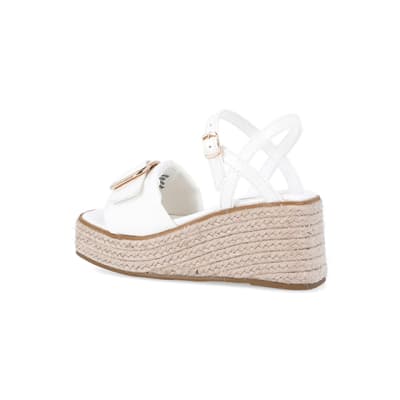 360 degree animation of product Girls white buckle detail wedge sandals frame-5