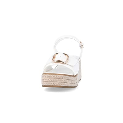 360 degree animation of product Girls white buckle detail wedge sandals frame-22