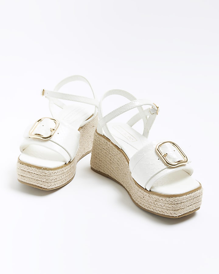 Girls white buckle detail wedge sandals