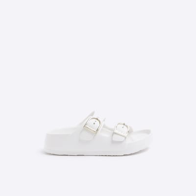 Girls white buckle sandals River Island