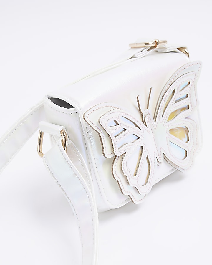 Girls White Butterfly Cross Body Bag