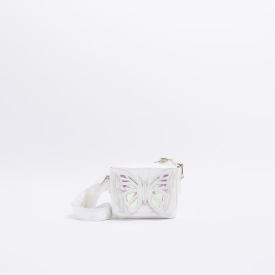 Girls White Butterfly Cross Body Bag