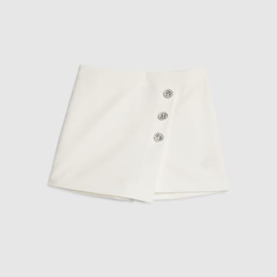 Girls White Button Skort