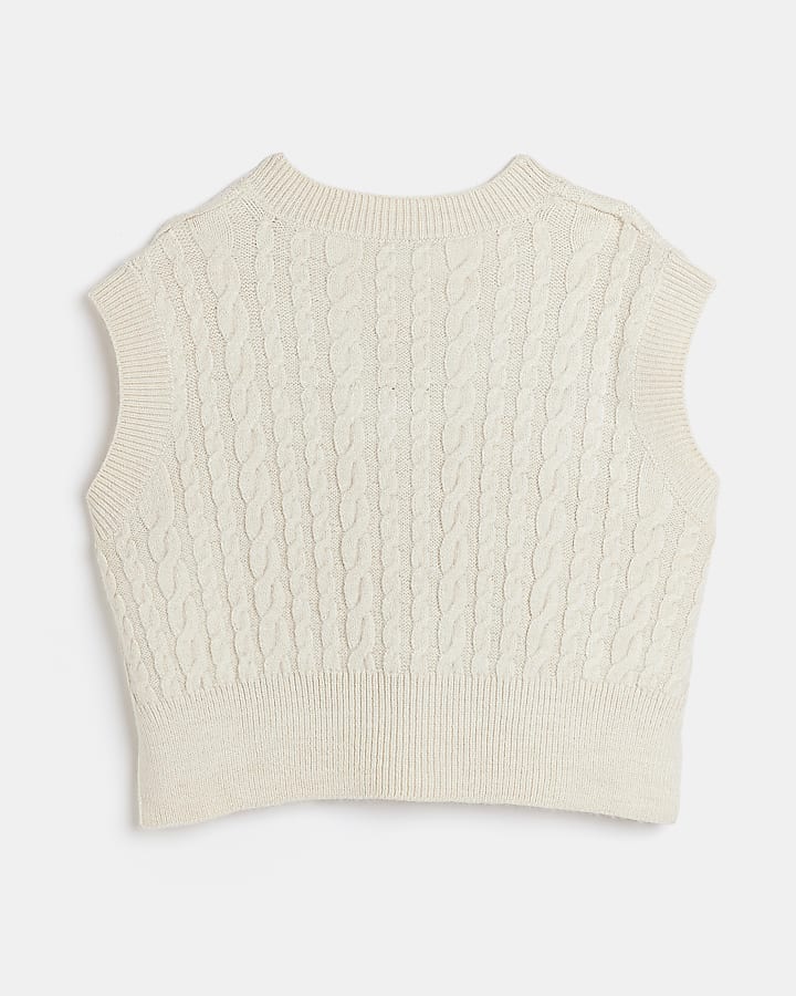 Girls white cable knitted vest